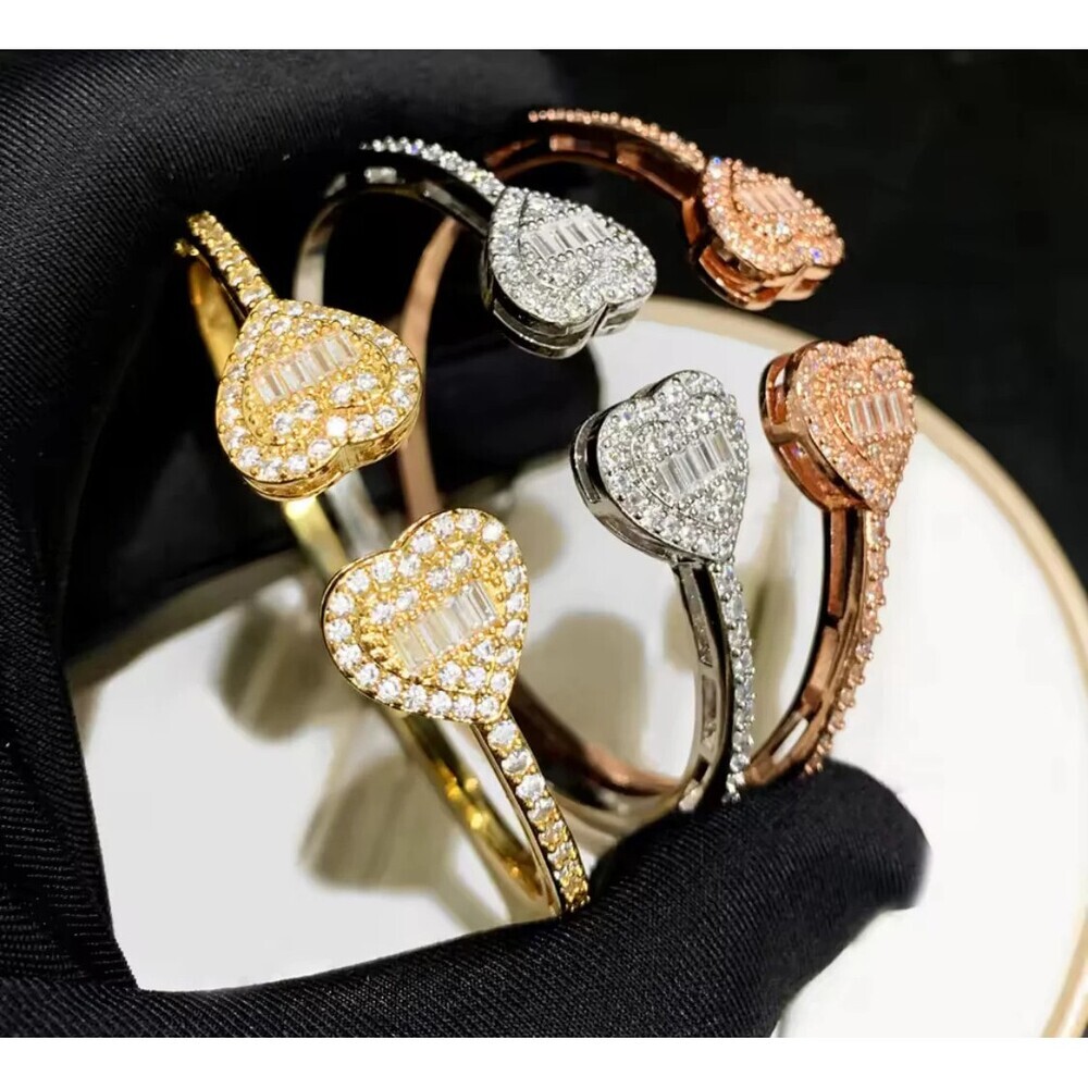 open heart bangle bracelet Baguette heart cuff bracelet - Picture 3 of 4